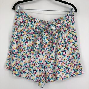 A.N.A. Floral Print‎ Linen Blend Paper Bag Shorts Tie Waist